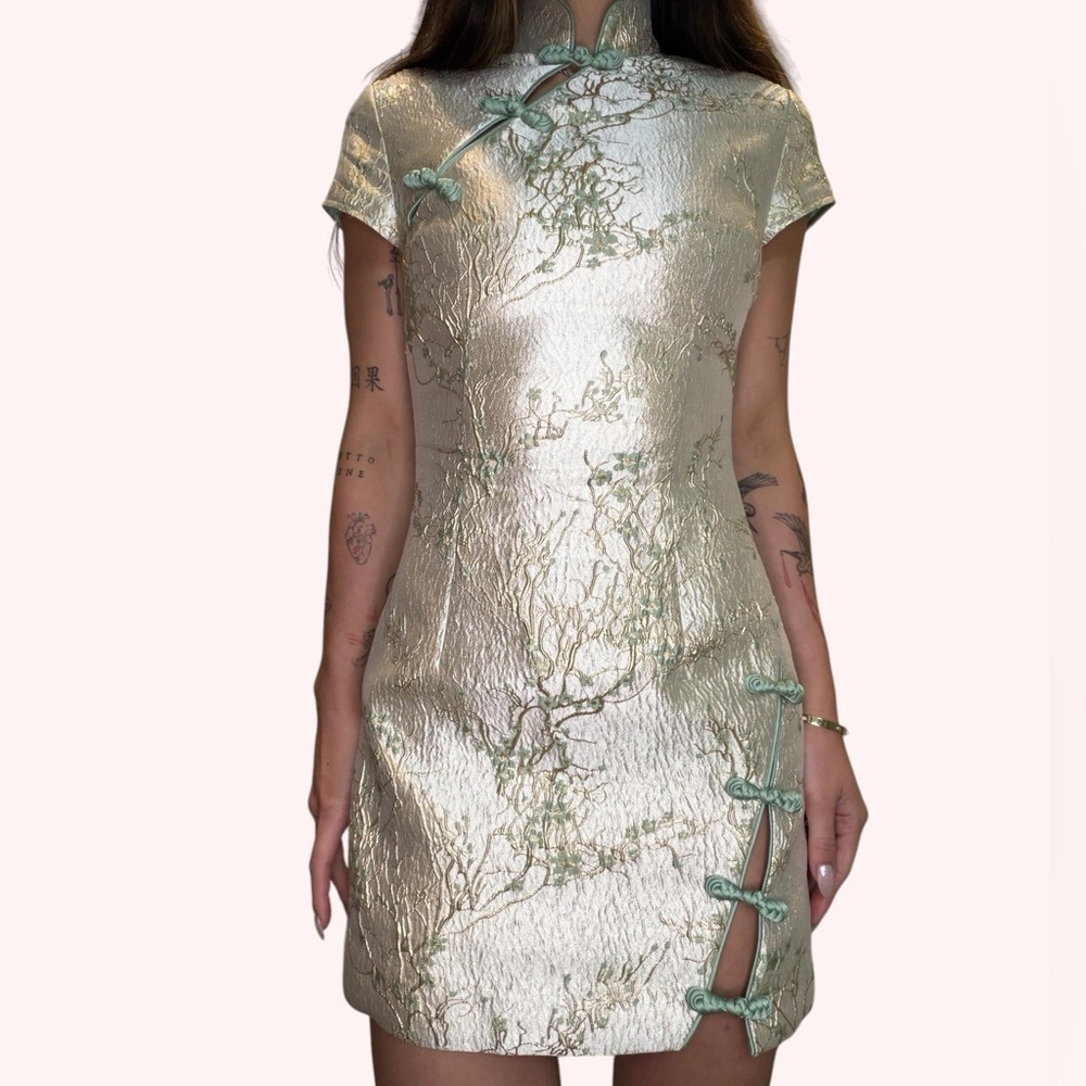 SAU LEE Jada Jacquard Mini Dress in Silver Mint ✨ - Picture 9 of 12